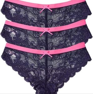 AmorFati Women's Scalloped Lace Hipster Panties 3-Pack Low Rise Bikini Underwear